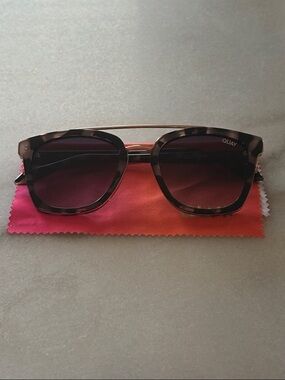 Quay Sweet Dreams Tortoiseshell Square Sunglasses with Gold Brow Bar